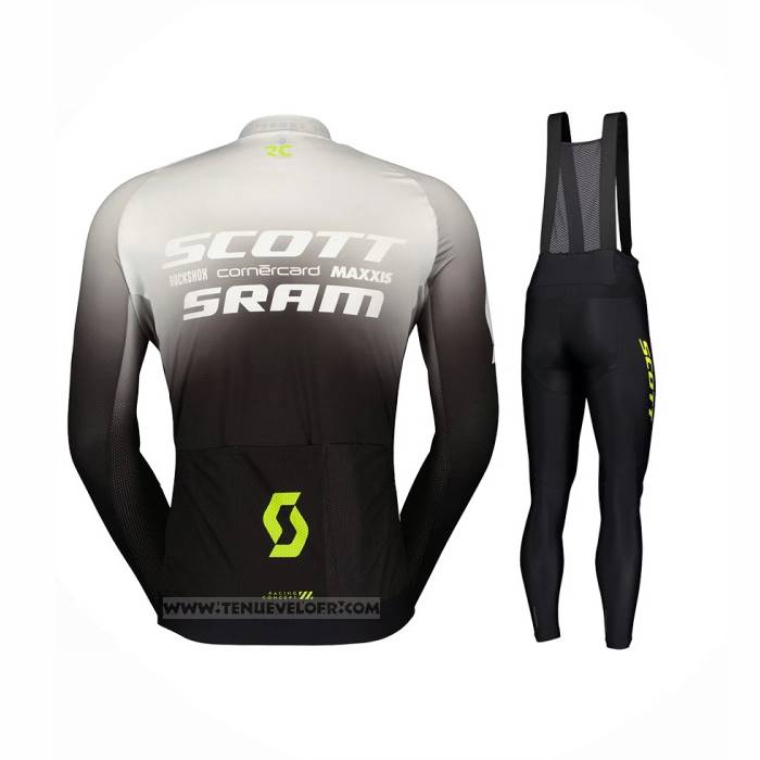 2023 Maillot Cyclisme Scott Sram Gris Noir Manches Longues et Cuissard